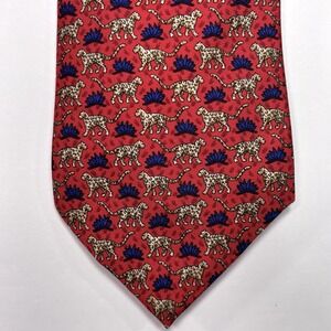 Vintage Brooks Brothers Tie Red Silk Leopard Cat Novelty Preppy Classic USA 90s
